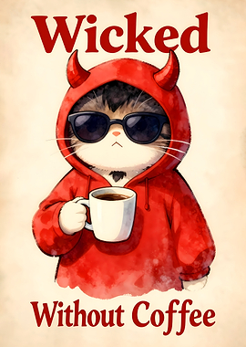 Funny Devil Cat Wicked Without Coffee
