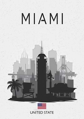 Miami Cityscape Silhouette Art Print