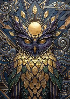 Art Deco Golden Owl
