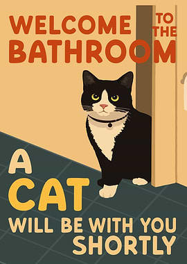 Fat Cat Welcome Bathroom Cat Poster