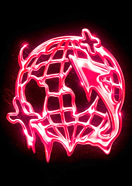 Pink Globe Arrow Icon on Black