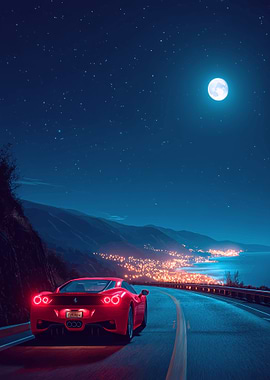 Red Ferrari at Night