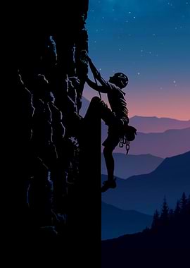 Silhouette of a Rock Climber at Night