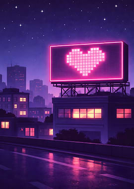 Neon Heart Billboard Cityscape