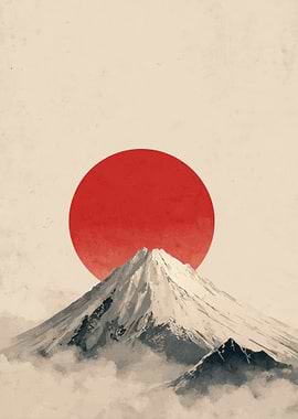 Mount Fuji and Rising Sun Art