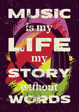 Music Is My Life Poster – Emotional Headphones Wall Art with Quote for Music Lovers