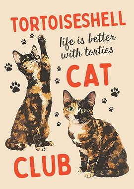 Tortoiseshell Cat Club Poster, Cute Tortie Cat Wall Art, Funny Cat Lover Print Decor