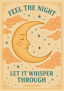 Crescent Moon Face Poster, Celestial Wall Art Print, Dreamy Night Sky Illustration