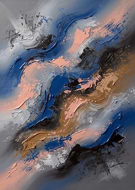 Abstract Painting with Blue and Peach