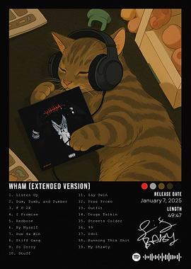 Cat with Headphones Listening to Music