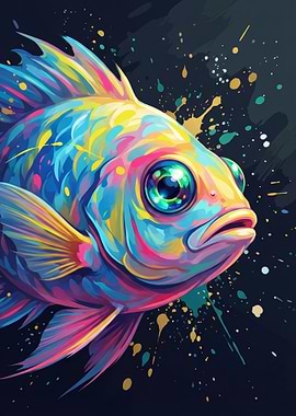 Colorful Fish Portrait with Splatter Background