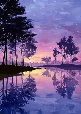 Watercolor Lake Sunset