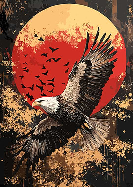 Eagle Flight Under Red Moon