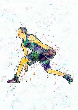 Watercolor Basketball Player Dribbling