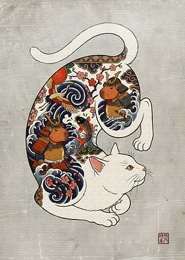Samurai Cat Ukiyo-e Style Art