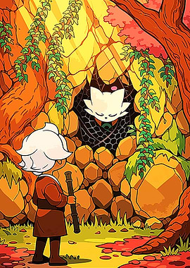 Boy and Spirit in Forest Cave