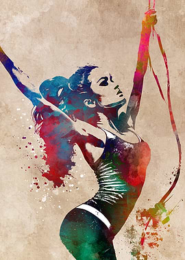 Watercolor Gymnast with Ribbon