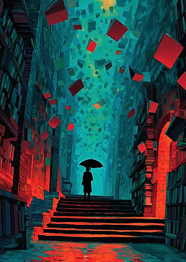 Library Rain: Books and Umbrella