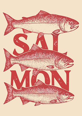 Salmon Fish Poster, Vintage Seafood Illustration Print, Retro Kitchen Wall Art