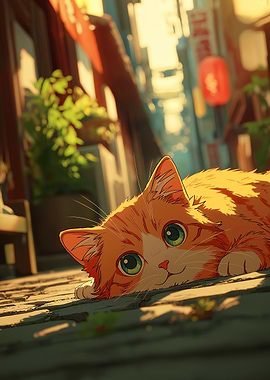 Cute Cat in Japanese Street