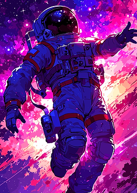 Astronaut in Space with Colorful Nebula