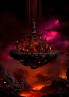 Floating Castle in Volcanic Landscape