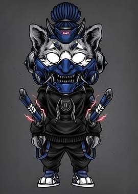 Cyberpunk Samurai Cat Illustration