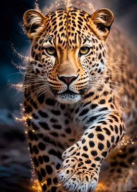Leopard Portrait with Golden Sparkles
