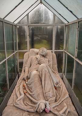 Sleeping Statue in Glass Enclosure