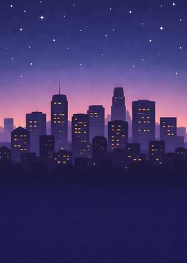 Cityscape at Night with Stars