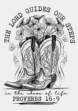 Cowboy Boots Wall Art Poster, Inspirational Christian Quote, Rustic Farmhouse Decor Print