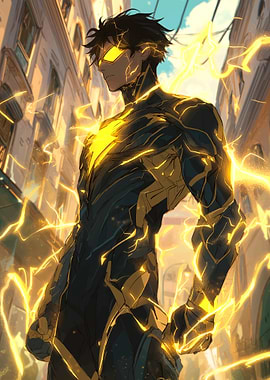Superhero with Lightning Powers in City