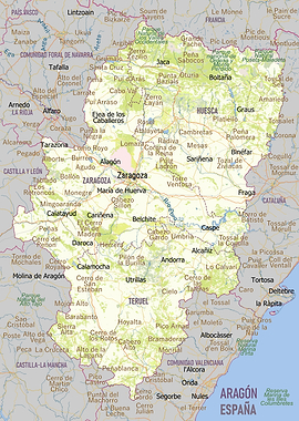 Map of Aragon, Spain