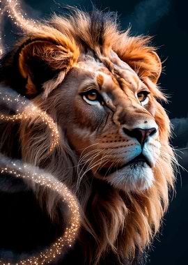 Majestic Lion Portrait with Golden Light