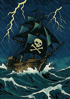 Pirate Ship in Stormy Seas