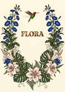 Flora Wreath with Hummingbird