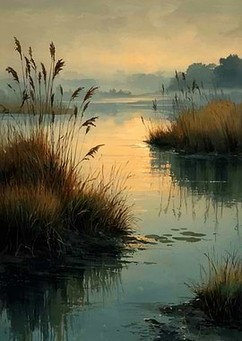 Serene Marsh Landscape Painting