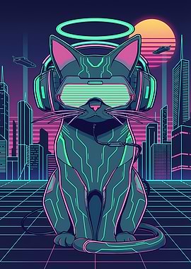 Cyberpunk Cat with VR Headset