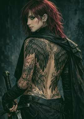 Warrior Woman with Wing Tattoo