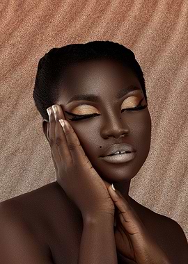 Elegant Dark-Skinned Woman with Golden Makeup