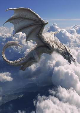 Dragon soaring through clouds