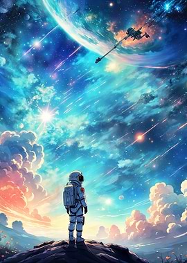 Astronaut gazing at space and stars