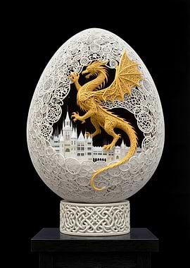 Dragon and Castle Egg Sculpture
