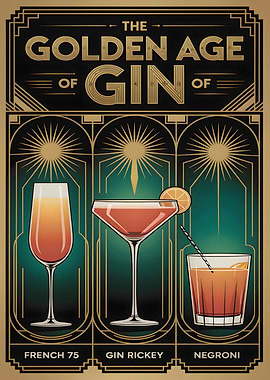 Art Deco Golden Age Of Gin Cocktails