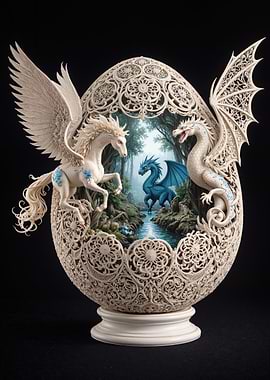 Pegasus and Dragon Egg Sculpture