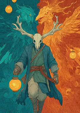 Mystical Figure with Skull Mask