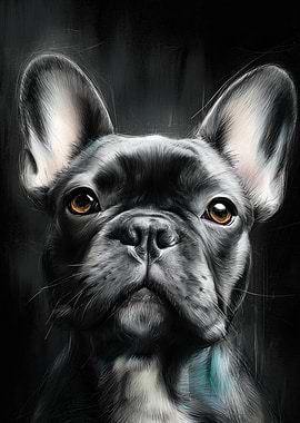 French Bulldog Portrait on Black Background