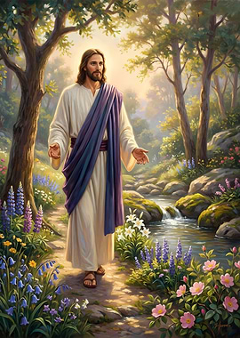 Jesus Christ walking in a garden