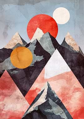 Abstract Mountain Landscape with Geometric Shapes
