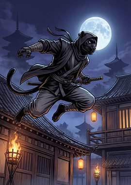 Panther Ninja on Rooftops